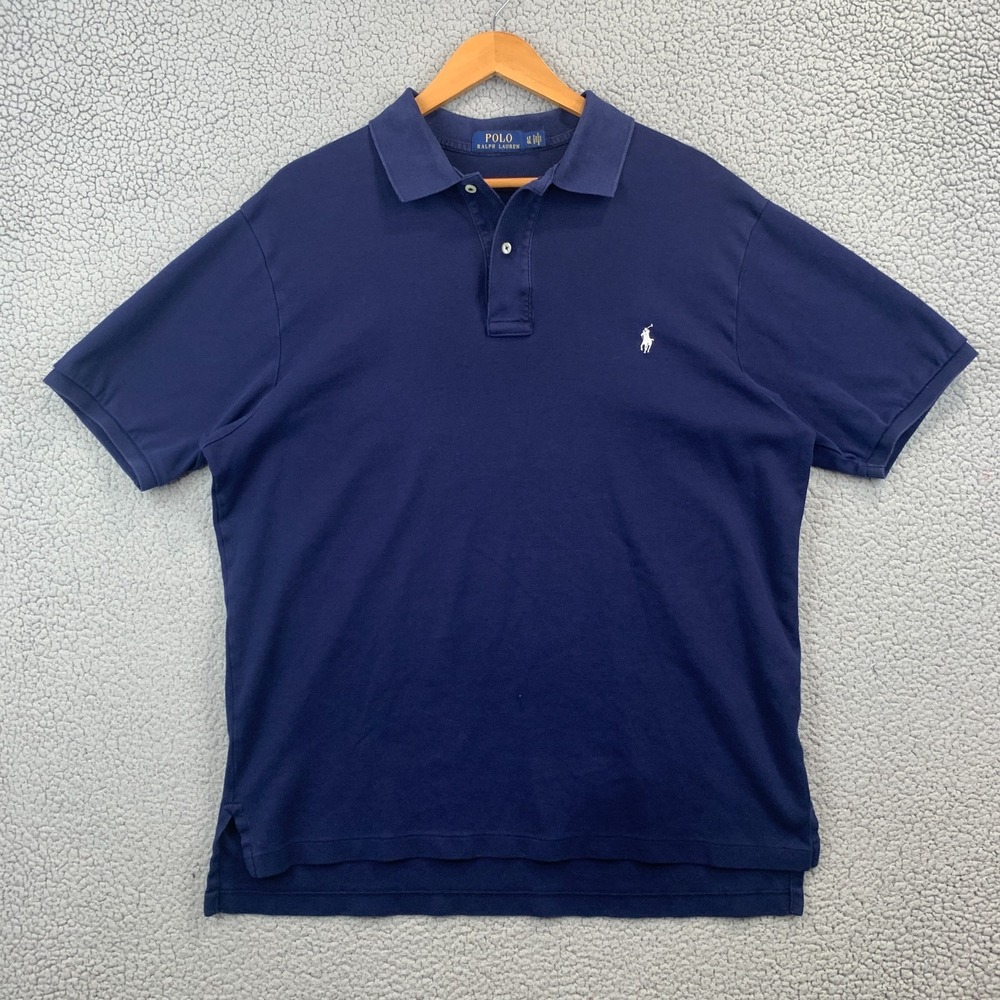 Polo Ralph Lauren Mens Blue Short Sleeve Pique Polo Shirt Tall LT White Pony